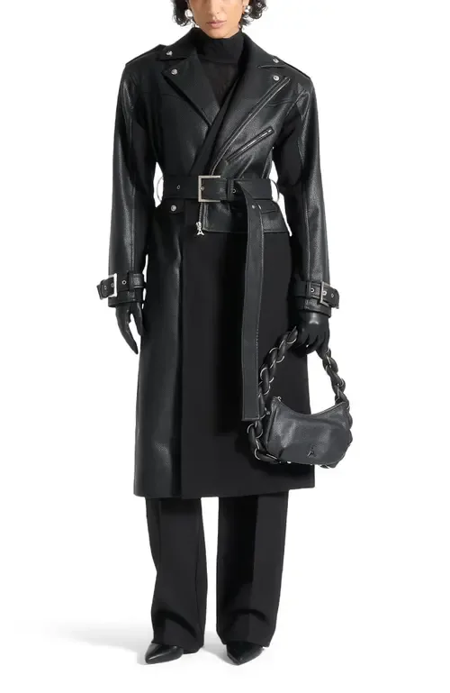 Ayleen Leather Biker Trench Coat by Manière De Voir