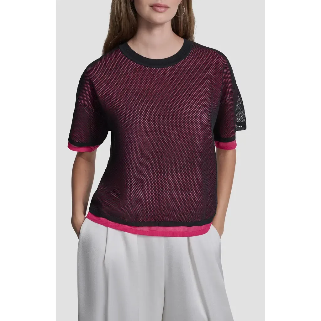 Boxy Mesh Overlay Top by DKNY