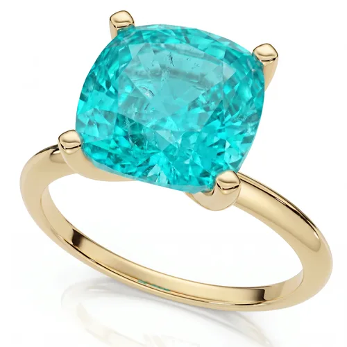 6 1/2Ct Cushion Paraíba Solitaire Ring 14k Gold Lab Grown 10MM by Bliss Diamond