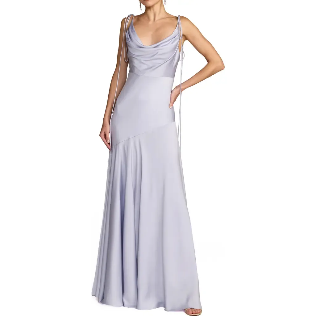 Charmeuse Cowl Gown with Bow Straps by Mac Duggal