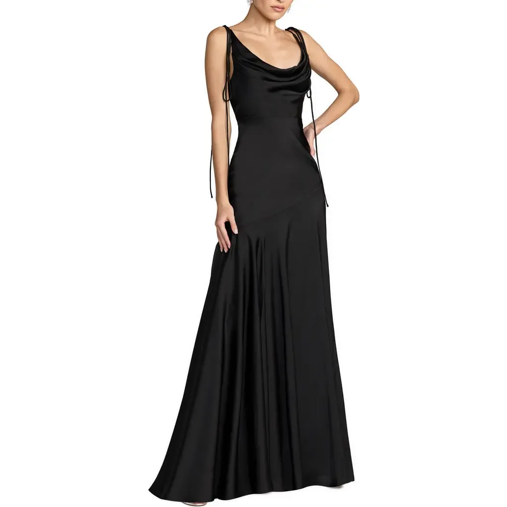 Charmeuse Cowl Gown with Bow Straps