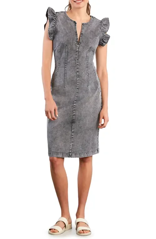 Kitten Ruffle Sleeve Denim Dress by Wash Lab Denim