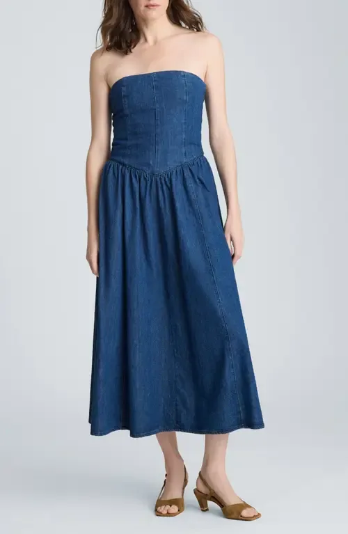 Bustier Strapless Denim Maxi Dress
