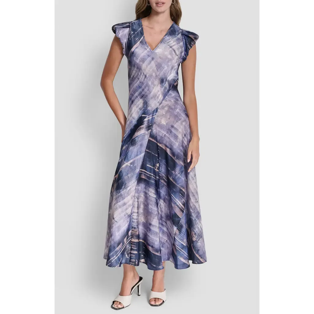 Puff Sleeve Satin Maxi Dress by DKNY