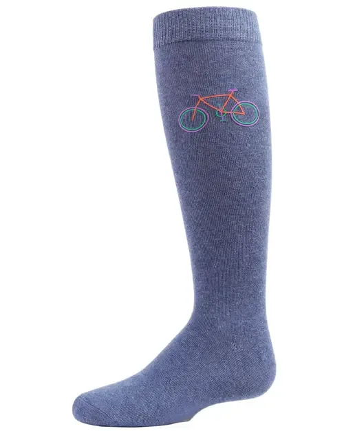 Embroidered Bicycle Knee-High Socks - Denim by MeMoi