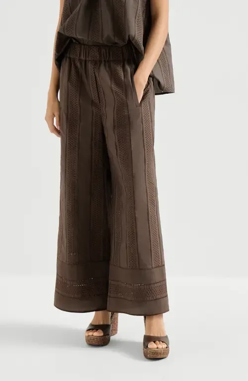 Techno Cotton Poplin Broderie Anglaise Track Trousers by Brunello Cucinelli