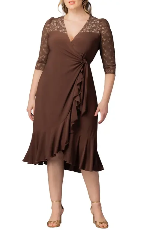 Lavish Lace Midi Wrap Dress by Kiyonna