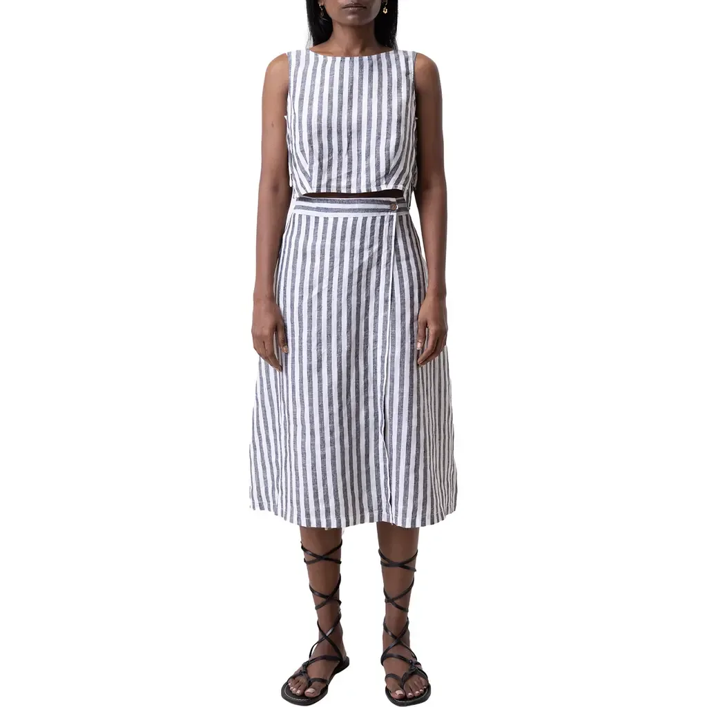 Boxy Crop Top in Striped Linen