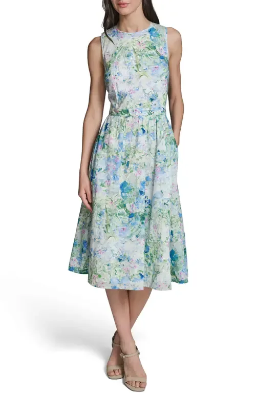Print Tie Back Midi Dress by KARL LAGERFELD PARIS