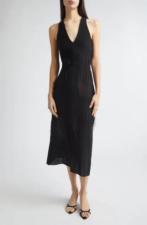 Sleeveless Fringe Knit V-Neck Midi Dress by Jason Wu Collection