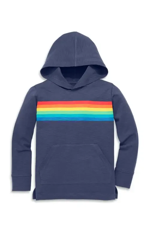 T-Shirt Hoodie in Sunwashed Navy Rainbow Banner by Primary