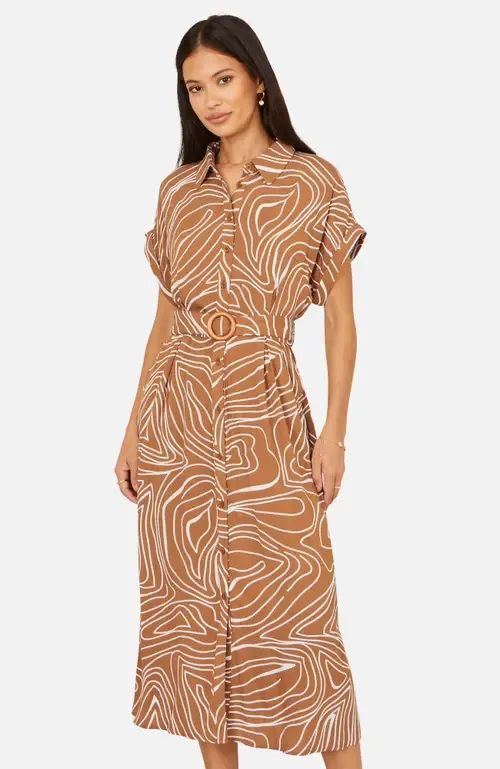 Abstract Swirl Print Relaxed Midi Dress by Yumi