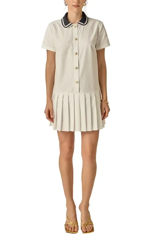 Crochet Collar Pleated Minidress by English Factory