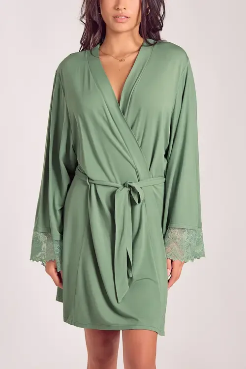 Lace-Trimmed Modal Robe with Adjustable Ties by iCollection