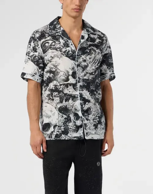Linen Bowling Shirt All-Over Ceramic by PHILIPP PLEIN