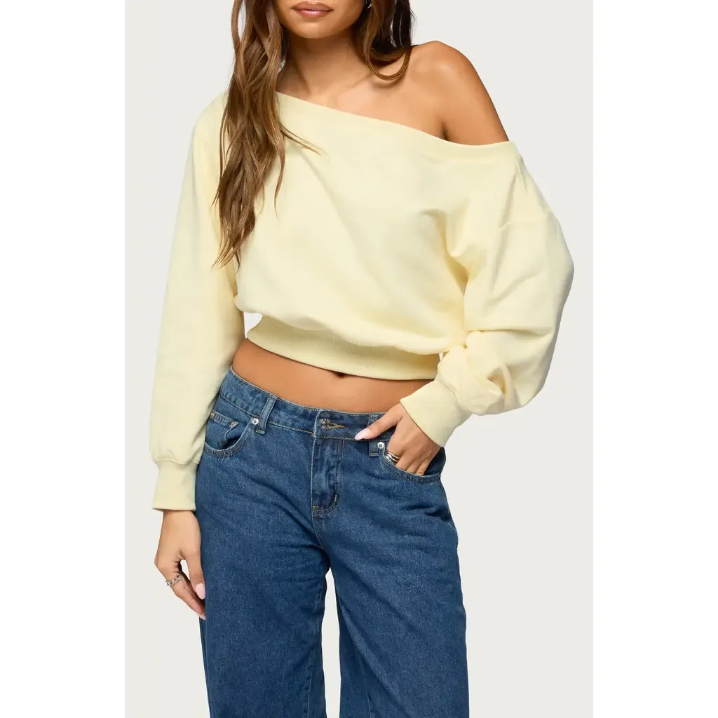 Christy Off the Shoulder Cotton Blend Sweatshirt by EDIKTED