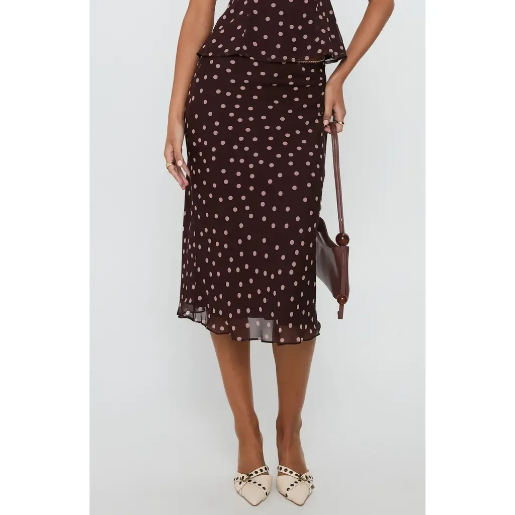 Sydni Dot Bias Cut Midi Skirt by Princess Polly