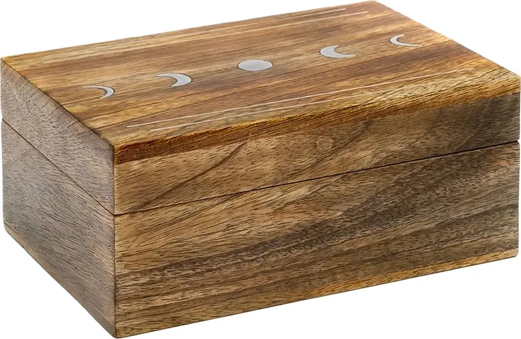 Indukala Moon Phase Jewelry Box with Tray - Wood Brass Inlay by Matr Boomie