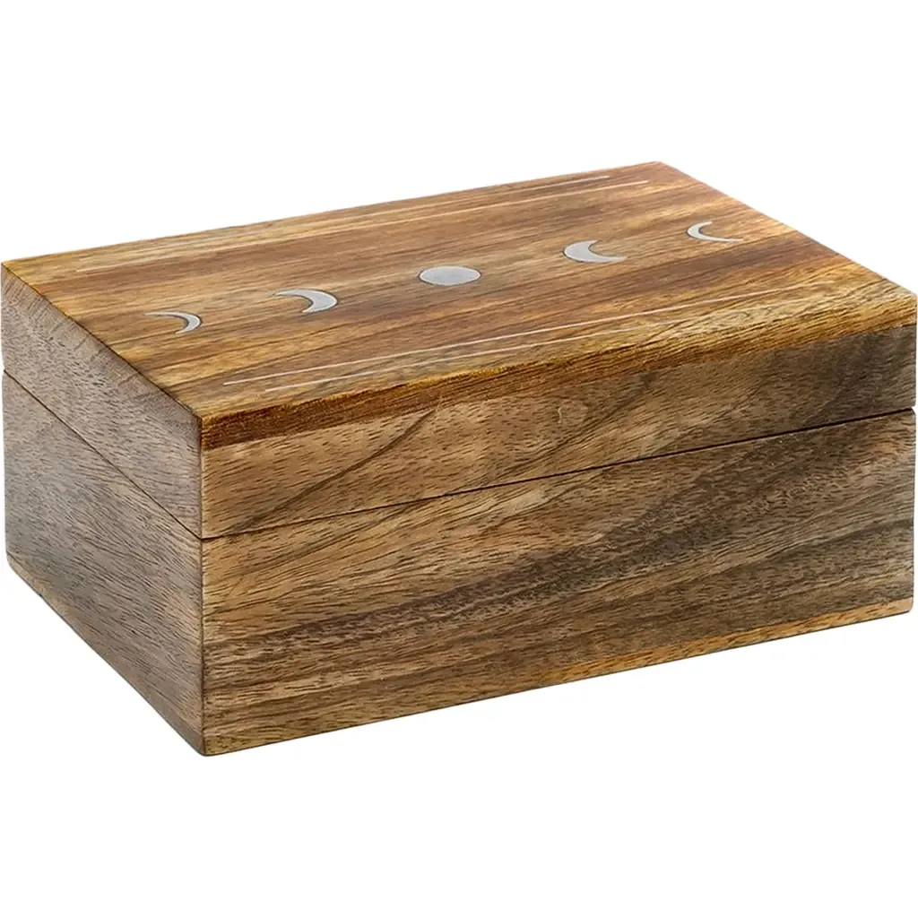 Indukala Moon Phase Jewelry Box with Tray - Wood Brass Inlay by Matr Boomie