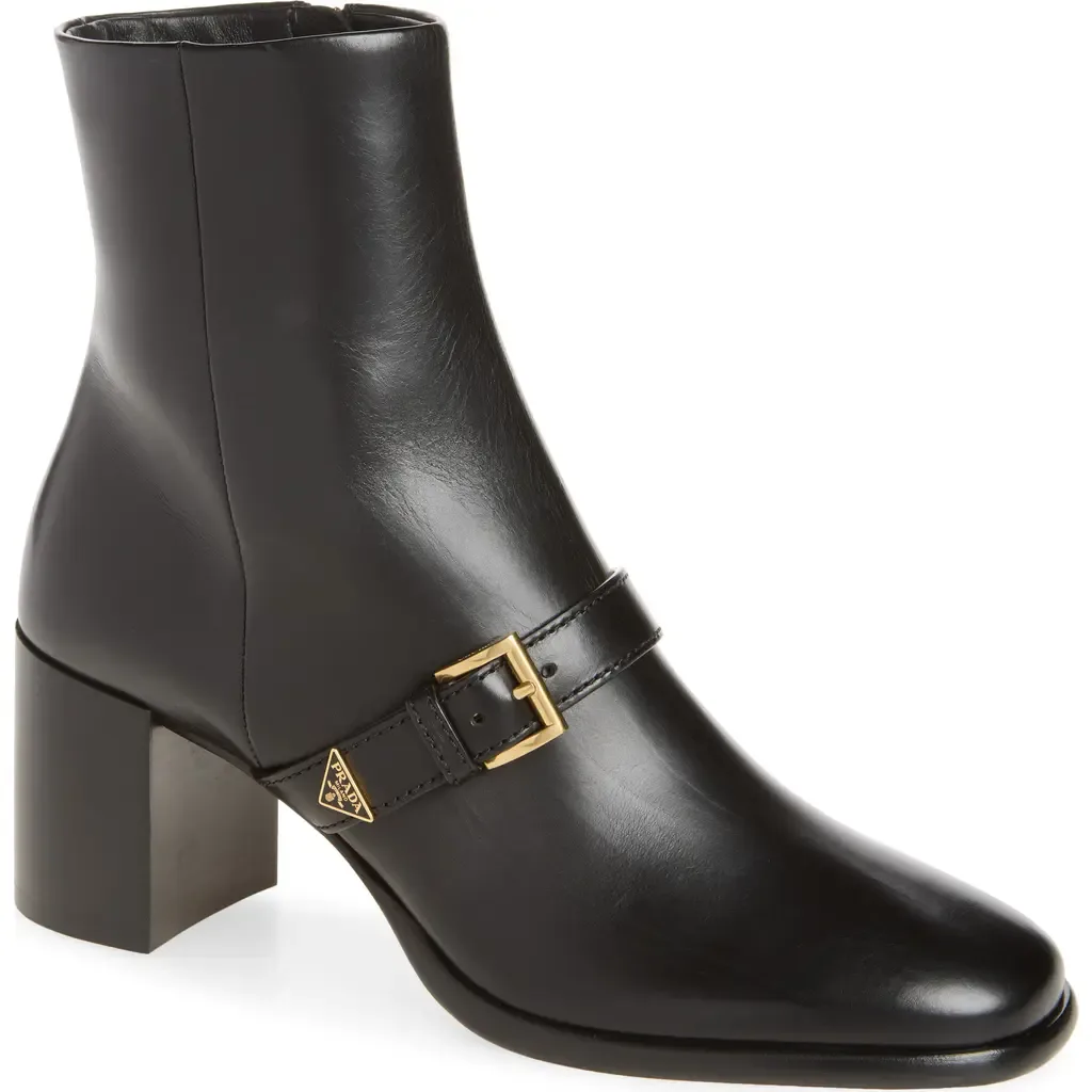 Block Heel Ankle Bootie by Prada