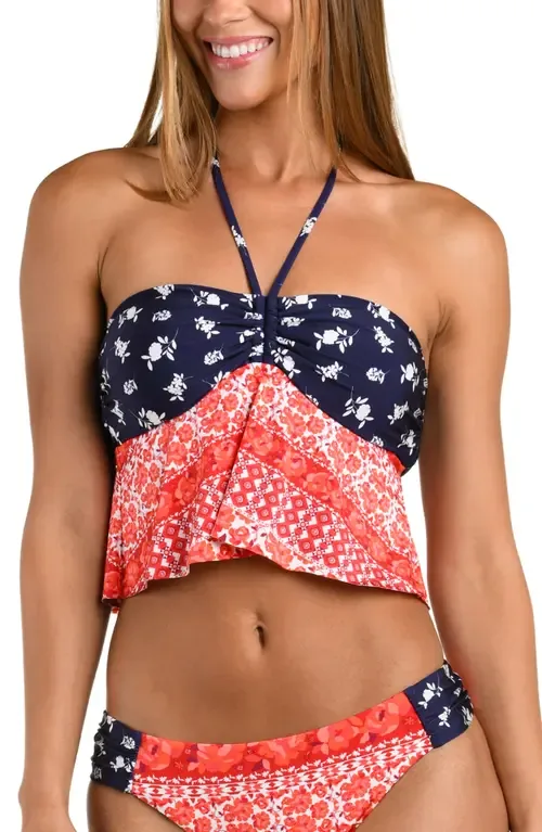 Flowers & Stripes Halter Bandeau Tankini Top by Sunshine 79