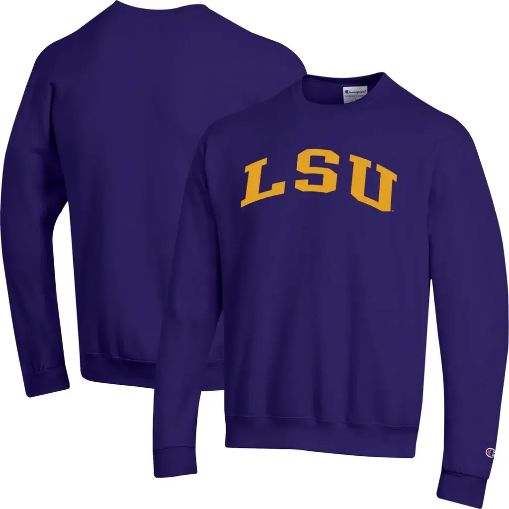 Champion Purple LSU Tigers Basic Arch Fleece Pullover Sweatshirt