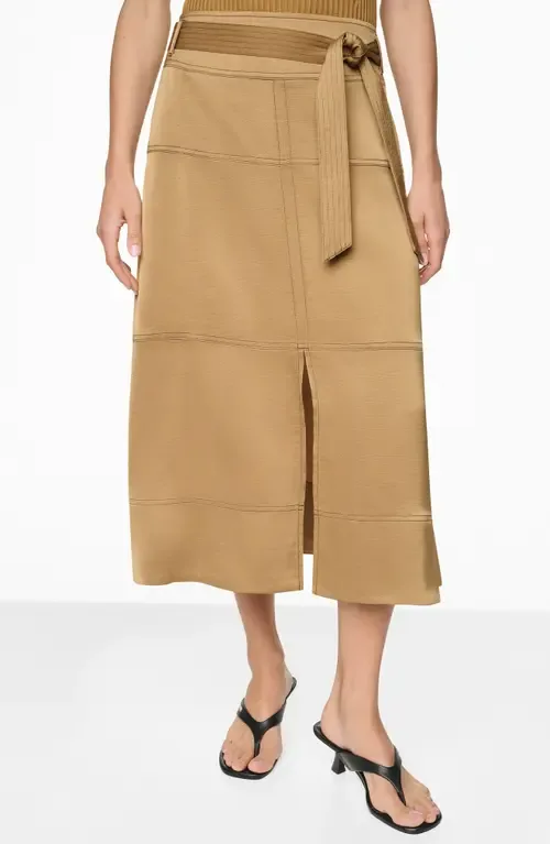 Tie Waist Contrast Stitch Midi Skirt by DKNY