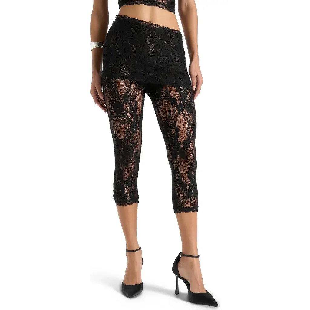 Aimee Lace Asymmetric Capri Leggings by Manière De Voir