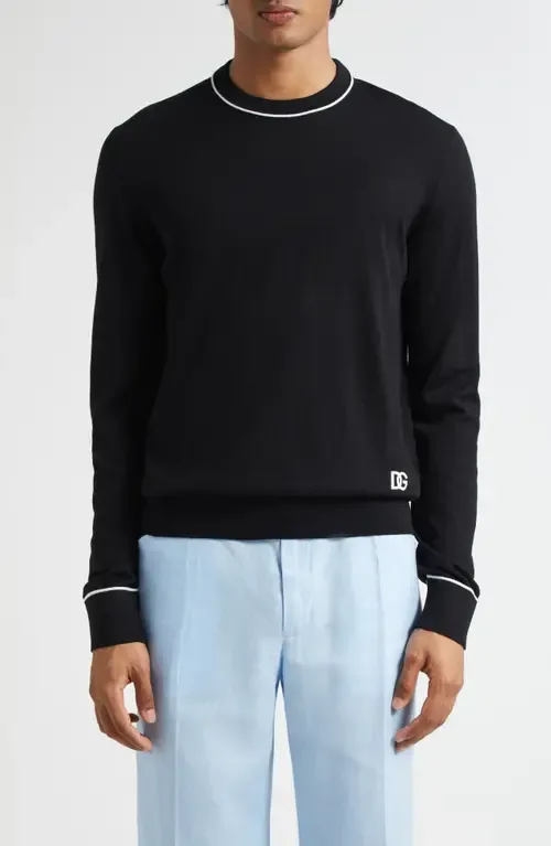 Tipped Virgin Wool Crewneck Sweater by Dolce&Gabbana