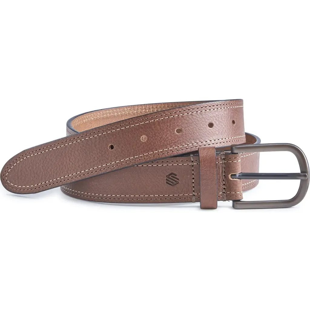 Double Contrast Stitched Leather Belt by Johnston & Murphy