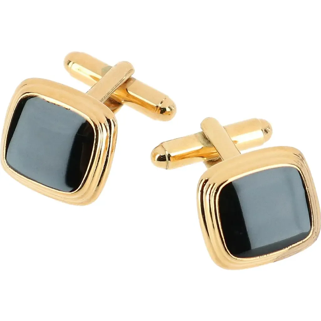 Black Lacquer Cushion Cufflinks by Trafalgar