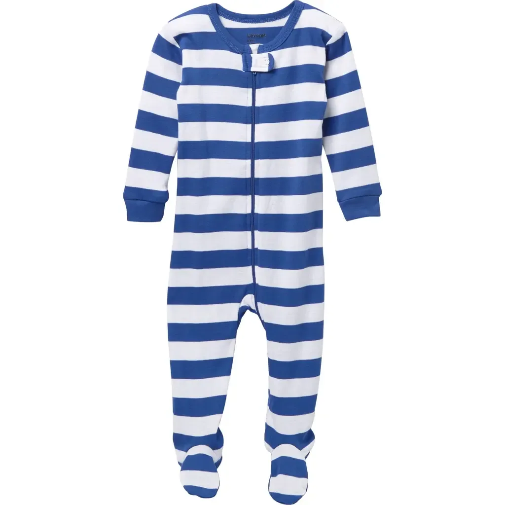 Footed Cotton Pajamas Matching Family Coordinated Stripes by Leveret