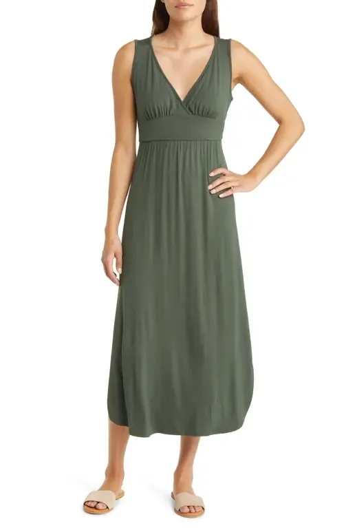 Sleeveless V-Neck Jersey Midi Dress by Loveappella