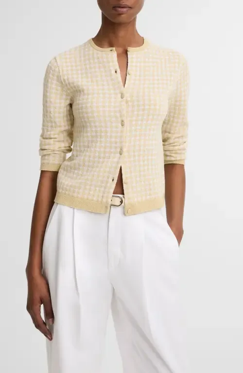 Gingham Check Wool & Cotton Blend Cardigan by Vince