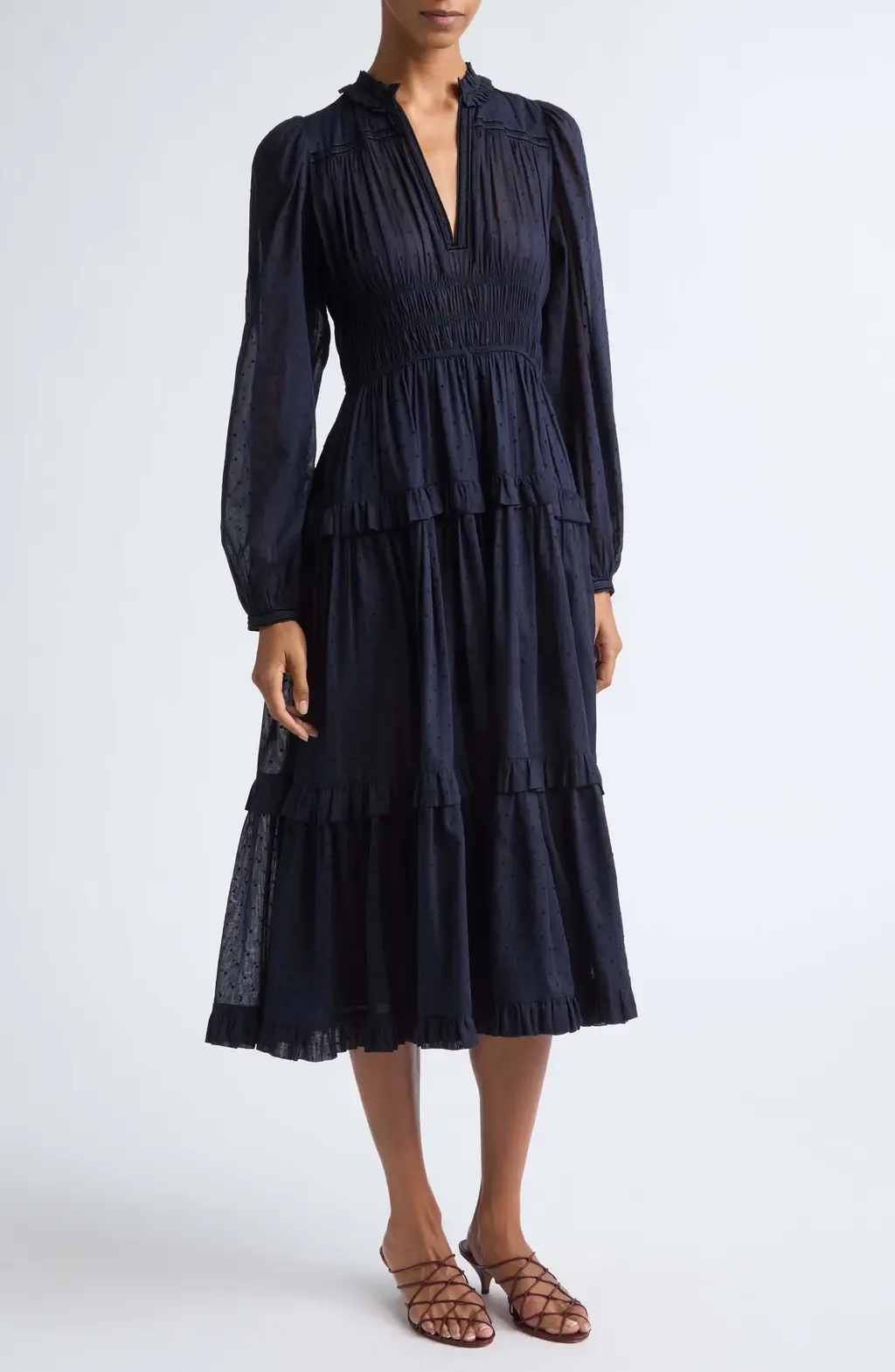 Ardelle Dotted Cotton Midi Dress