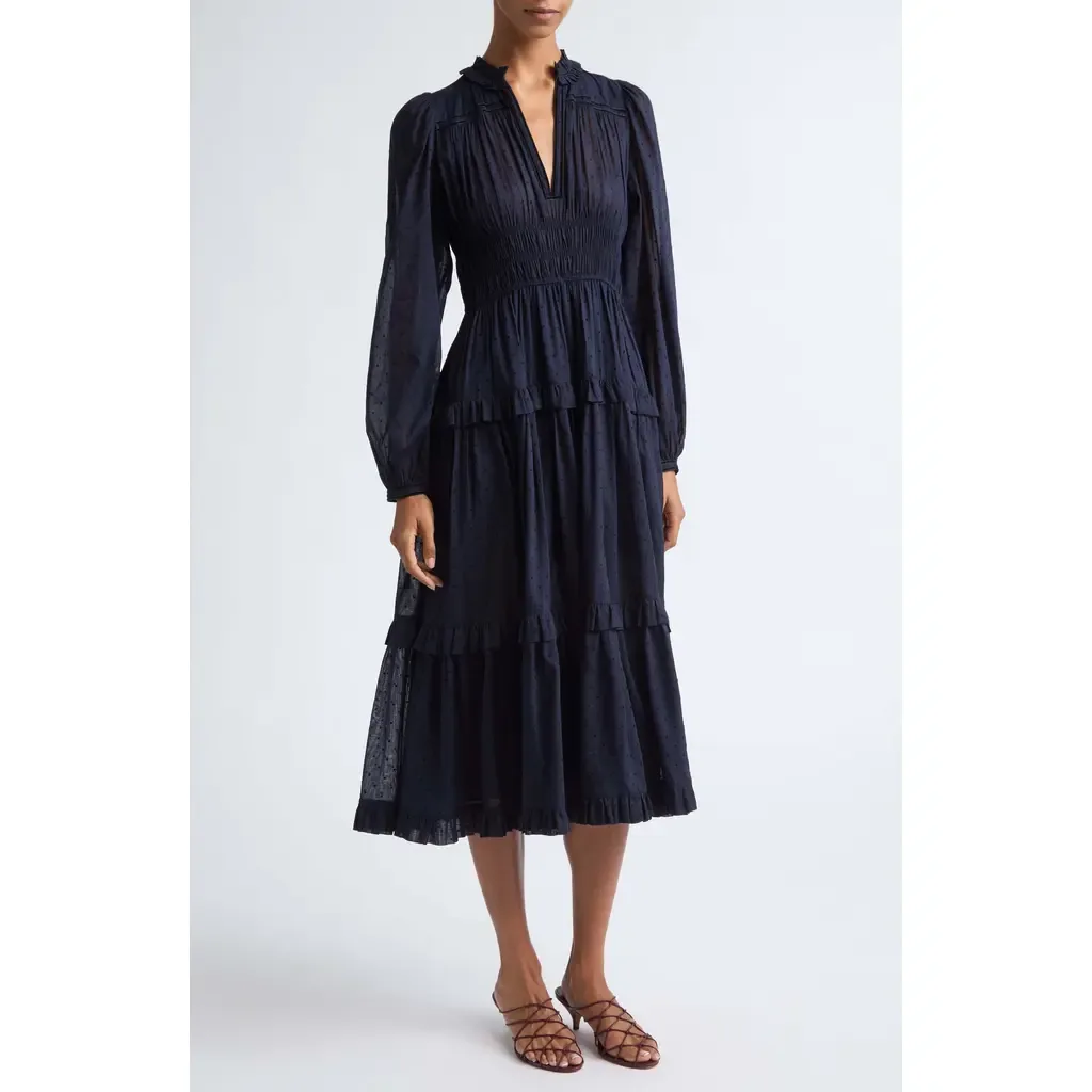 Ardelle Dotted Cotton Midi Dress