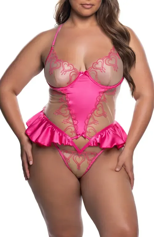 Queen of Hearts Embroidered Mesh & Satin Teddy by Roma Confidential
