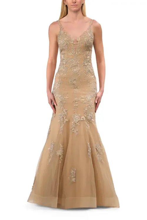 Mermaid Prom Gown with Illusion Sides and Lace Applique