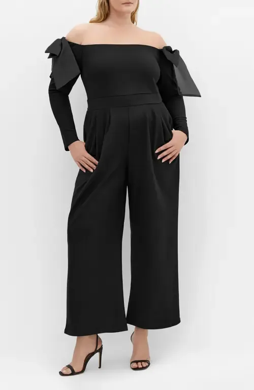 Stacie Off the Shoulder Bow Long Sleeve Jumpsuit by City Chic