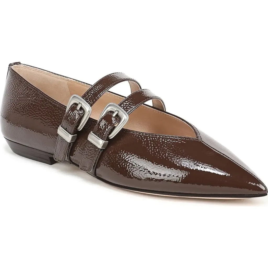 Bancroft Pointed Toe Mary Jane Flat in Espresso Leather by Veronica Beard