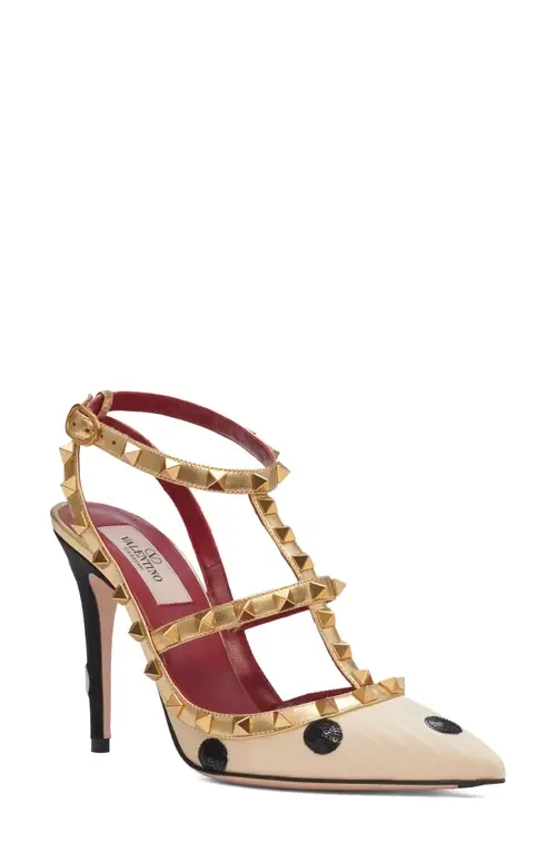 Rockstud Sequin Polka Dot Satin Ankle Strap Pump by Valentino Garavani