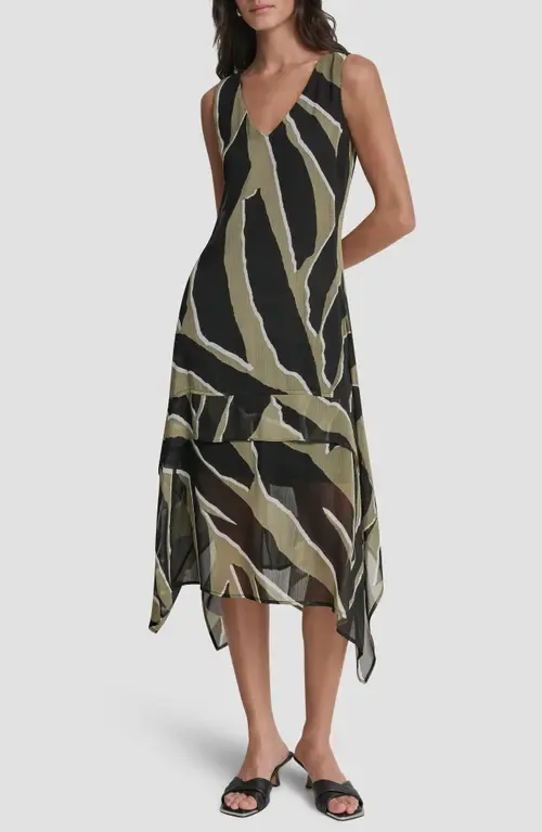 Crinkle Chiffon Handkerchief Hem Midi Dress by DKNY