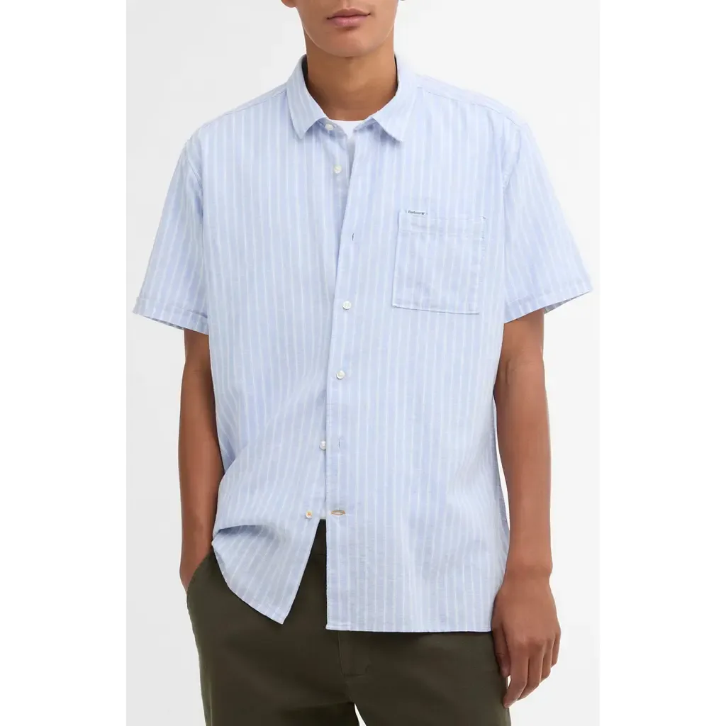 Nelson Stripe Short Sleeve Linen & Cotton Button-Up Shirt by Barbour