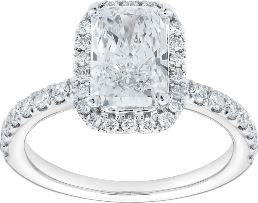 Basma 14K White Gold Radiant Cut Lab Grown Diamond Halo Engagement Ring - 2 ct by LuvMyJewelry
