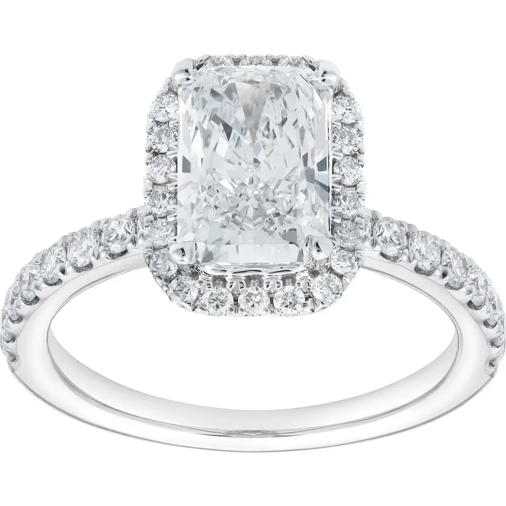 Basma 14K White Gold Radiant Cut Lab Grown Diamond Halo Engagement Ring - 2 ct by LuvMyJewelry