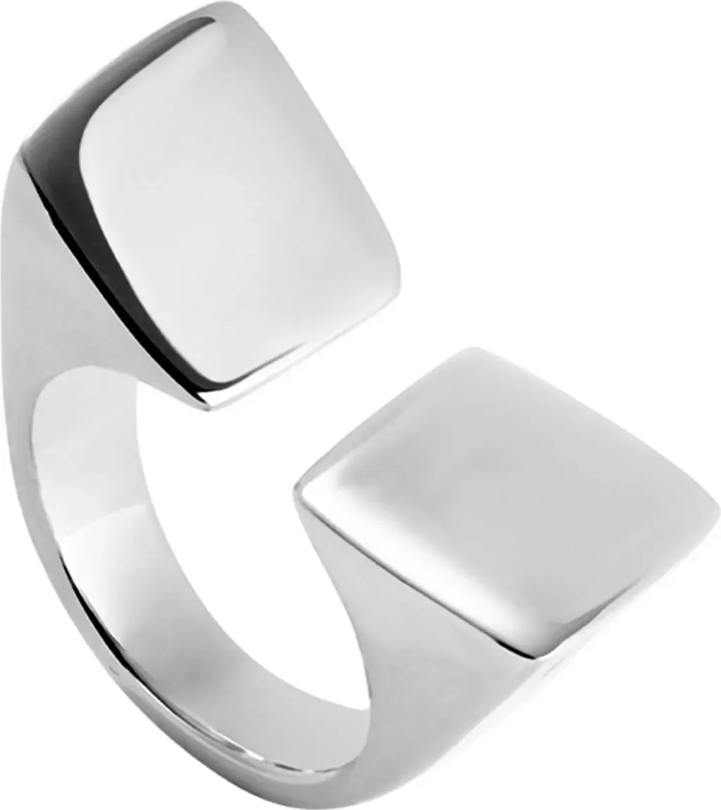 Sterling Silver Plated Ring with Smooth Finish and Square Shape by UNODE50