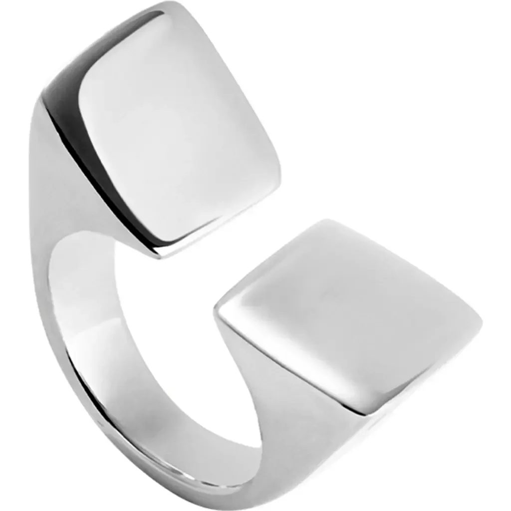 Sterling Silver Plated Ring with Smooth Finish and Square Shape by UNODE50
