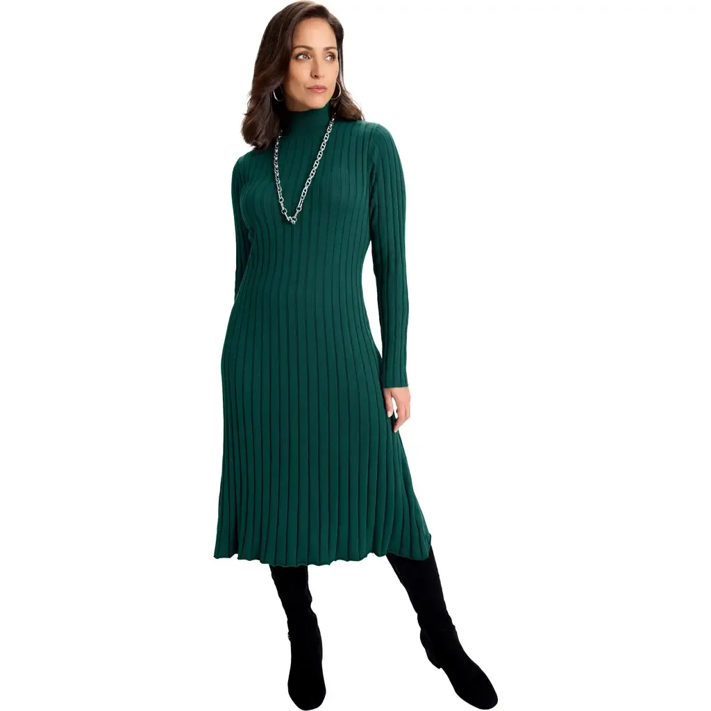 Mock Neck Midi Sweater Dress