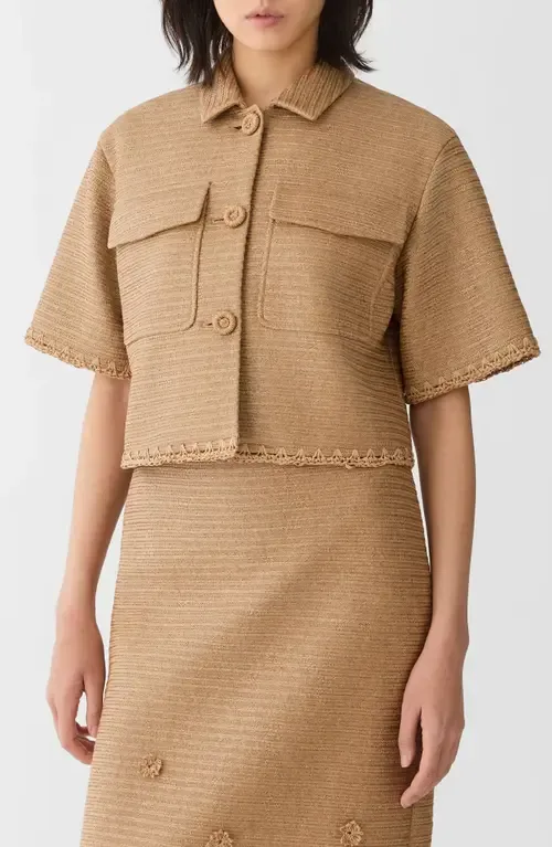 Raffia Effect Crop Shirt Jacket by Lafayette 148 New York
