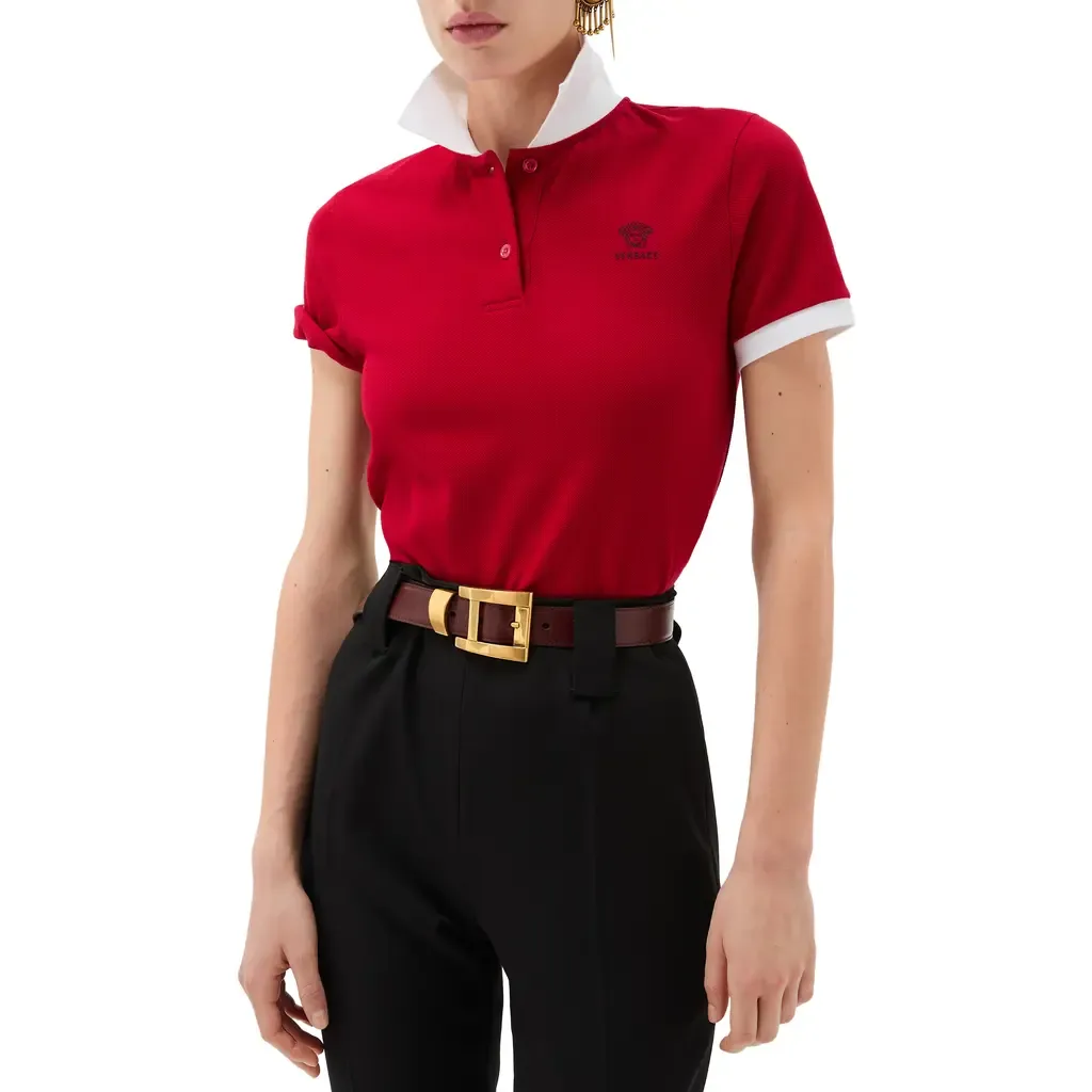 Gender Inclusive Embroidered Medusa Cotton Piqué Polo by Versace